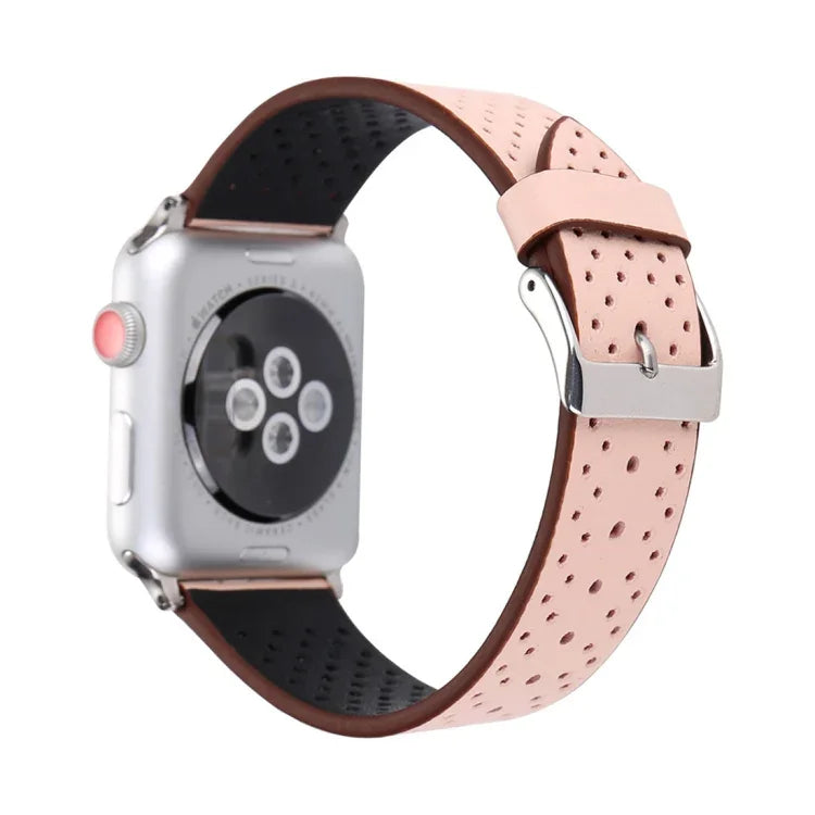 Für Apple Watch Series 10 42 mm / 9 &amp; 8 &amp; 7 41 mm / SE 3 &amp; SE 2 &amp; 6 &amp; SE 5 &amp; 4 40 mm / 3 &amp; 2 &amp; 1 38 mm: Schlichtes, modisches Echtlederarmband mit Lochmuster, 38 mm
