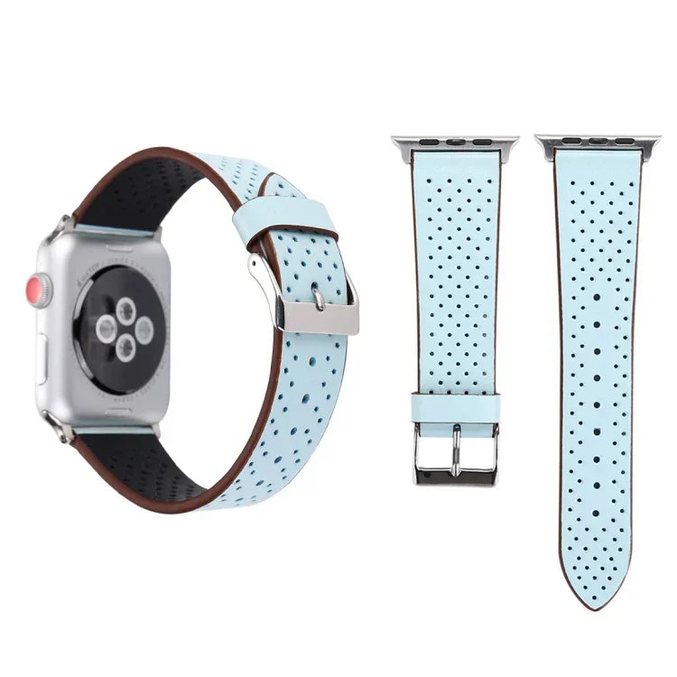 Für Apple Watch Series 10 42 mm / 9 &amp; 8 &amp; 7 41 mm / SE 3 &amp; SE 2 &amp; 6 &amp; SE 5 &amp; 4 40 mm / 3 &amp; 2 &amp; 1 38 mm: Schlichtes, modisches Echtlederarmband mit Lochmuster, 38 mm