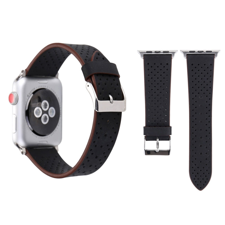 Für Apple Watch Ultra 49 mm &amp; Watch Ultra 2 49 mm / Series 10 46 mm / 9 &amp; 8 &amp; 7 45 mm / SE 3 &amp; SE 2 &amp; 6 &amp; SE 5 &amp; 4 44 mm / 3 &amp; 2 &amp; 1 42 mm: Schlichtes, modisches Echtlederarmband mit Lochmuster, 42 mm