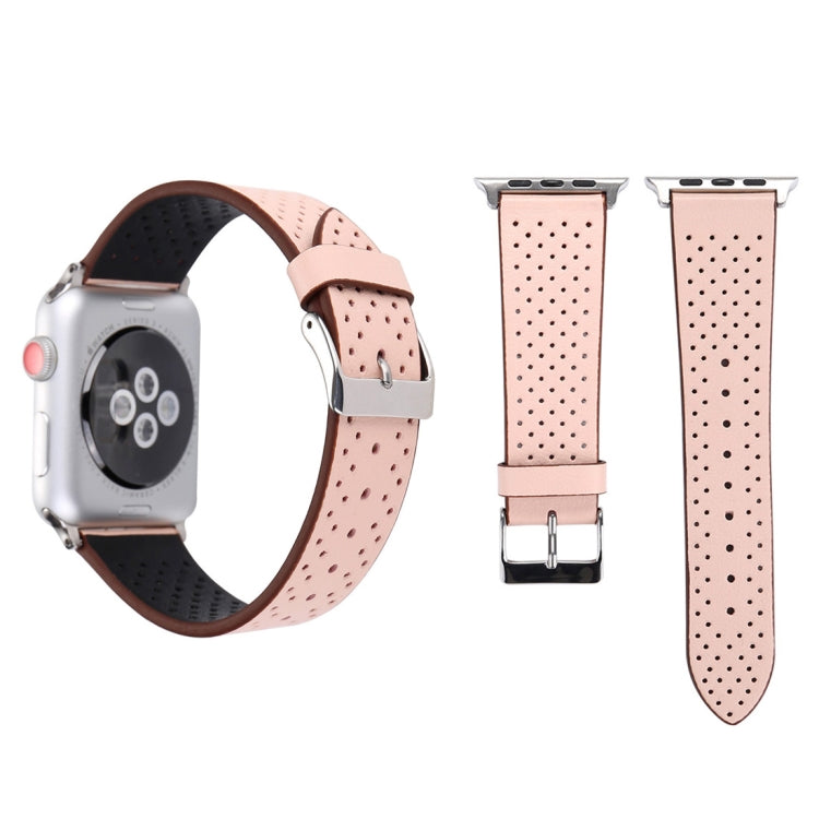 Für Apple Watch Ultra 49 mm &amp; Watch Ultra 2 49 mm / Series 10 46 mm / 9 &amp; 8 &amp; 7 45 mm / SE 3 &amp; SE 2 &amp; 6 &amp; SE 5 &amp; 4 44 mm / 3 &amp; 2 &amp; 1 42 mm: Schlichtes, modisches Echtlederarmband mit Lochmuster, 42 mm