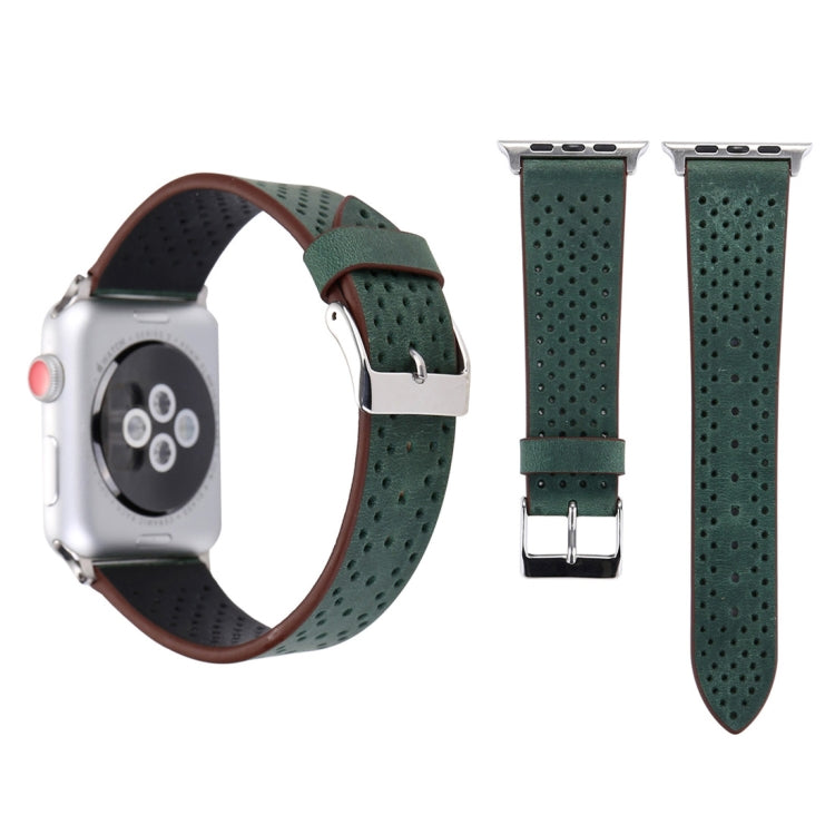 Für Apple Watch Ultra 49 mm &amp; Watch Ultra 2 49 mm / Series 10 46 mm / 9 &amp; 8 &amp; 7 45 mm / SE 3 &amp; SE 2 &amp; 6 &amp; SE 5 &amp; 4 44 mm / 3 &amp; 2 &amp; 1 42 mm: Schlichtes, modisches Echtlederarmband mit Lochmuster, 42 mm