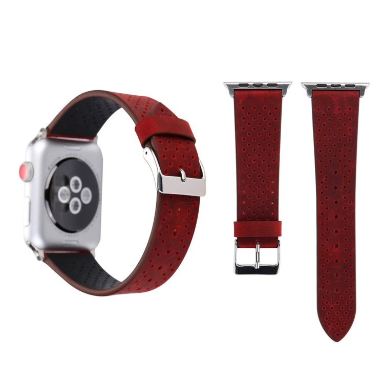 Für Apple Watch Ultra 49 mm &amp; Watch Ultra 2 49 mm / Series 10 46 mm / 9 &amp; 8 &amp; 7 45 mm / SE 3 &amp; SE 2 &amp; 6 &amp; SE 5 &amp; 4 44 mm / 3 &amp; 2 &amp; 1 42 mm: Schlichtes, modisches Echtlederarmband mit Lochmuster, 42 mm