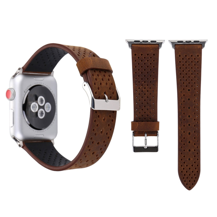 Für Apple Watch Ultra 49 mm &amp; Watch Ultra 2 49 mm / Series 10 46 mm / 9 &amp; 8 &amp; 7 45 mm / SE 3 &amp; SE 2 &amp; 6 &amp; SE 5 &amp; 4 44 mm / 3 &amp; 2 &amp; 1 42 mm: Schlichtes, modisches Echtlederarmband mit Lochmuster, 42 mm
