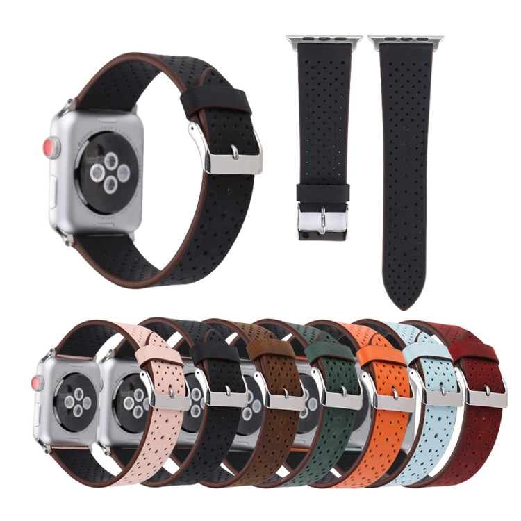Für Apple Watch Ultra 49 mm &amp; Watch Ultra 2 49 mm / Series 10 46 mm / 9 &amp; 8 &amp; 7 45 mm / SE 3 &amp; SE 2 &amp; 6 &amp; SE 5 &amp; 4 44 mm / 3 &amp; 2 &amp; 1 42 mm: Schlichtes, modisches Echtlederarmband mit Lochmuster, 42 mm