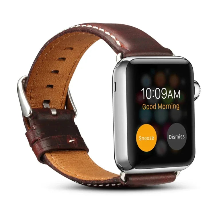 Denior Lederarmband im Retro-Stil mit Ölwachs-Beschichtung für Apple Watch Series 7 45 mm / 6 &amp; SE &amp; 5 &amp; 4 44 mm / 3 &amp; 2 &amp; 1 42 mm