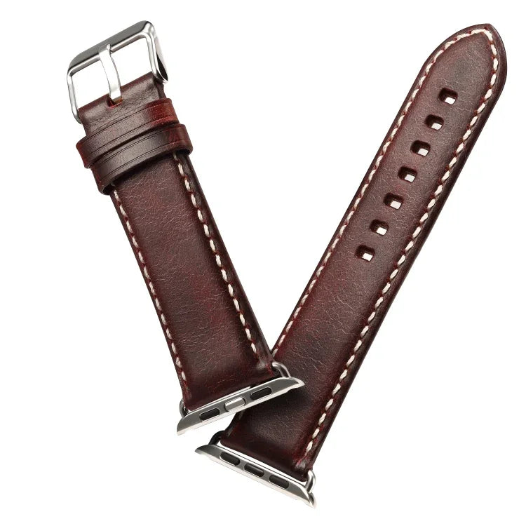 Denior Lederarmband im Retro-Stil mit Ölwachs-Beschichtung für Apple Watch Series 7 45 mm / 6 &amp; SE &amp; 5 &amp; 4 44 mm / 3 &amp; 2 &amp; 1 42 mm