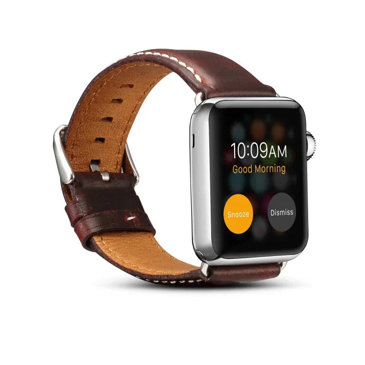 Denior Lederarmband im Retro-Stil mit Ölwachs-Beschichtung für Apple Watch Series 7 45 mm / 6 &amp; SE &amp; 5 &amp; 4 44 mm / 3 &amp; 2 &amp; 1 42 mm