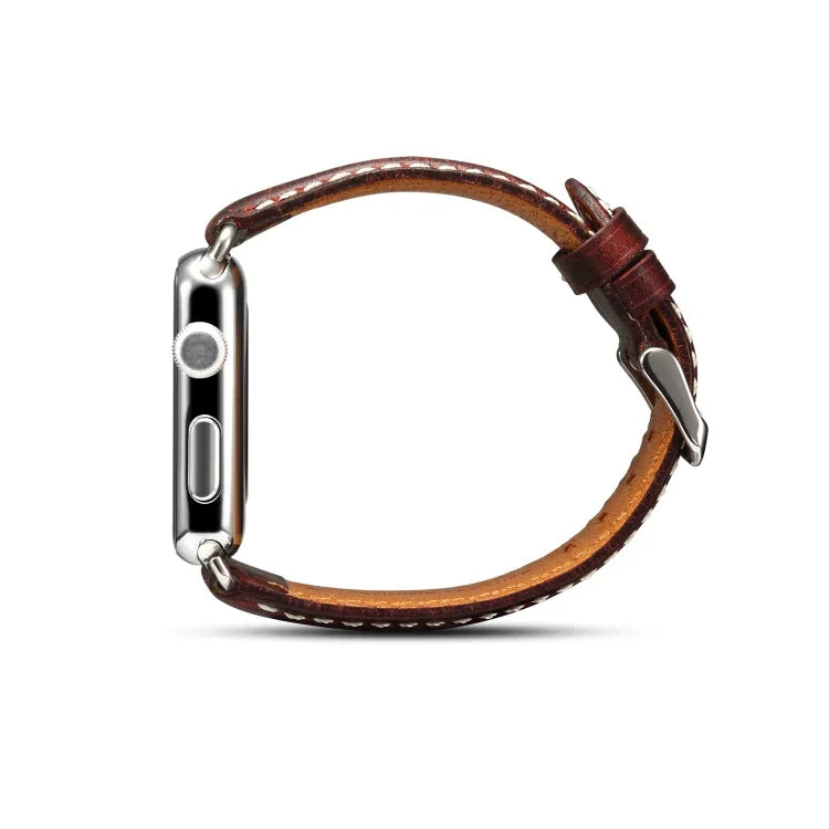 Denior Lederarmband im Retro-Stil mit Ölwachs-Beschichtung für Apple Watch Series 7 45 mm / 6 &amp; SE &amp; 5 &amp; 4 44 mm / 3 &amp; 2 &amp; 1 42 mm
