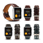 Denior Lederarmband im Retro-Stil mit Ölwachs-Beschichtung für Apple Watch Series 7 45 mm / 6 &amp; SE &amp; 5 &amp; 4 44 mm / 3 &amp; 2 &amp; 1 42 mm