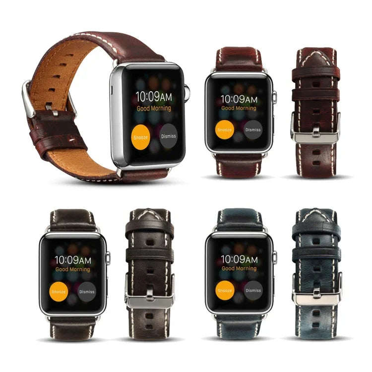 Denior Lederarmband im Retro-Stil mit Ölwachs-Beschichtung für Apple Watch Series 7 45 mm / 6 &amp; SE &amp; 5 &amp; 4 44 mm / 3 &amp; 2 &amp; 1 42 mm