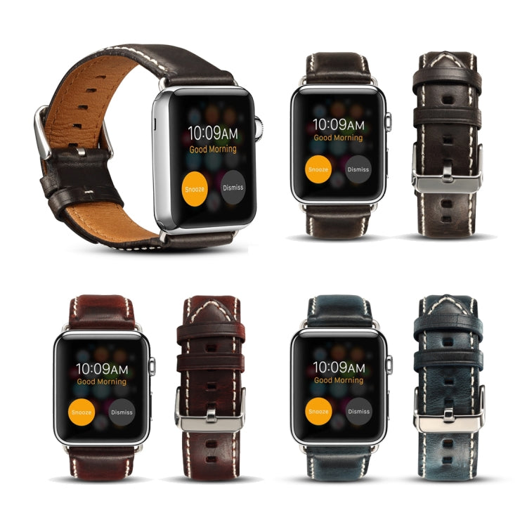 Denior Lederarmband im Retro-Stil mit Ölwachs-Beschichtung für Apple Watch Series 10 (42 mm), 9, 8 und 7 (41 mm), SE 3, SE 2, 6, SE 5 und 4 (40 mm) sowie 3, 2 und 1 (38 mm)