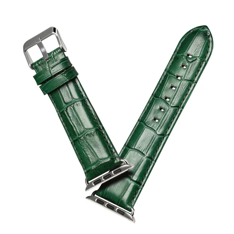 Denior Uhrenarmband aus Rindsleder mit Krokodilprägung für Apple Watch Series 10 42 mm / 9, 8 und 7 41 mm / SE 3, SE 2, 6, SE 5 und 4 40 mm / 3, 2 und 1 38 mm