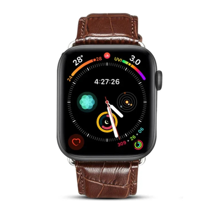 Denior Uhrenarmband aus Rindsleder mit Krokodilprägung für Apple Watch Series 10 42 mm / 9, 8 und 7 41 mm / SE 3, SE 2, 6, SE 5 und 4 40 mm / 3, 2 und 1 38 mm