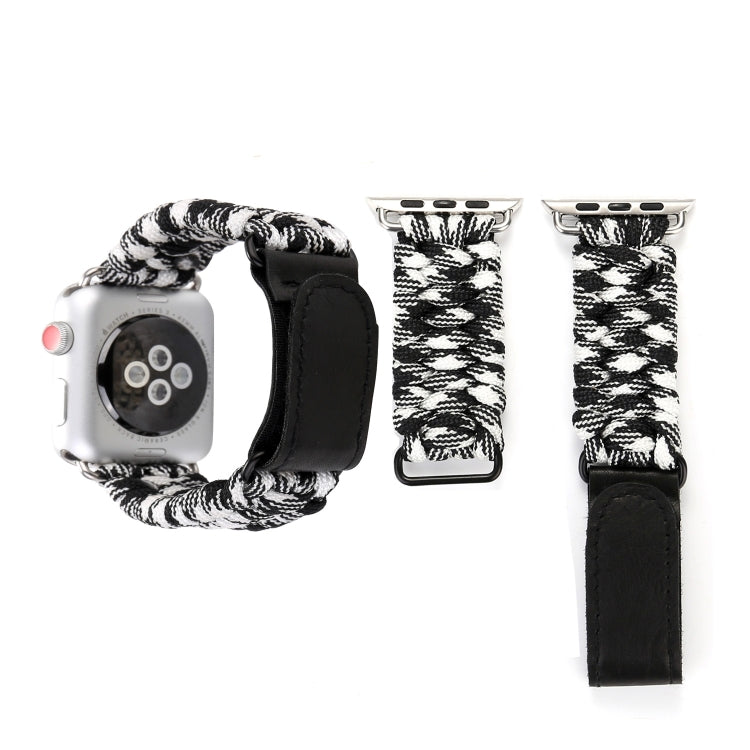 Magic Paste echtes Leder Schirmseil Nylon Armband mit Edelstahlschnalle für Apple Watch Series 10 42mm / 9&8&7 41mm / SE 3&SE 2&6&SE&5&4 40mm / 3&2&1 38mm, 7 41mm / 6&SE&5&4 40mm / 3&2&1 38mm