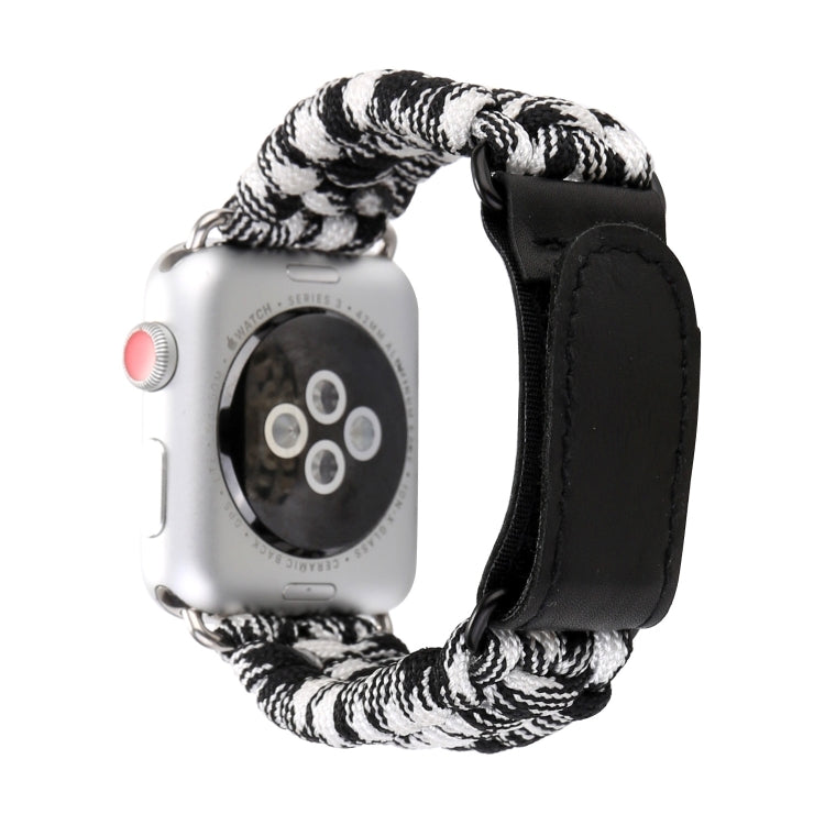 Magic Paste echtes Leder Schirmseil Nylon Armband mit Edelstahlschnalle für Apple Watch Series 10 42mm / 9&8&7 41mm / SE 3&SE 2&6&SE&5&4 40mm / 3&2&1 38mm, 7 41mm / 6&SE&5&4 40mm / 3&2&1 38mm
