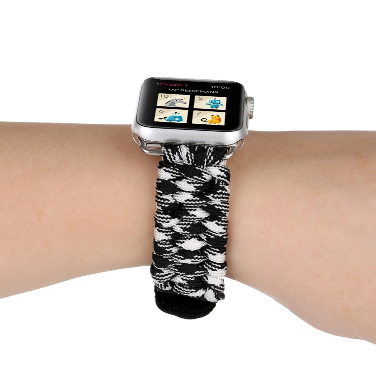Magic Paste echtes Leder Schirmseil Nylon Armband mit Edelstahlschnalle für Apple Watch Series 10 42mm / 9&8&7 41mm / SE 3&SE 2&6&SE&5&4 40mm / 3&2&1 38mm, 7 41mm / 6&SE&5&4 40mm / 3&2&1 38mm