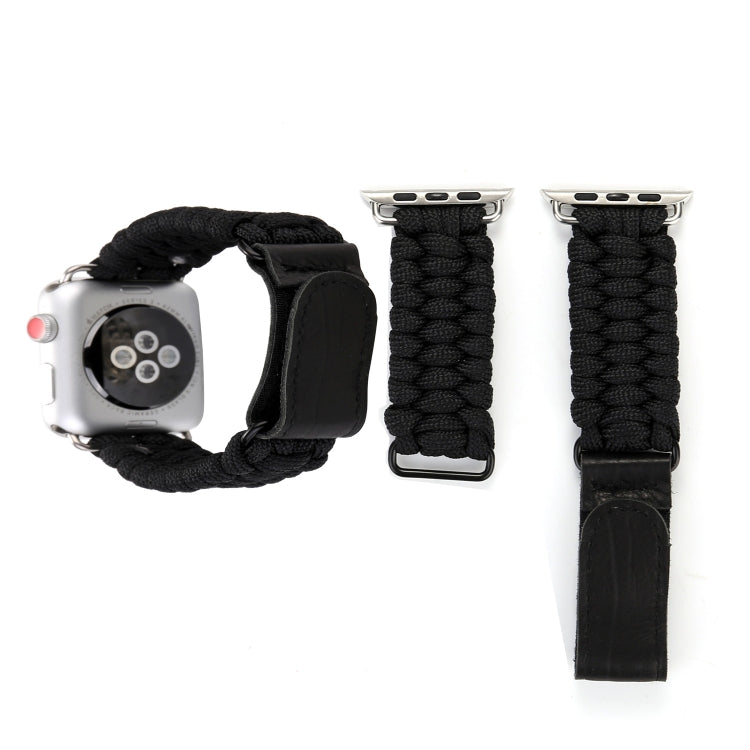 Magic Paste echtes Leder Schirmseil Nylon Armband mit Edelstahlschnalle für Apple Watch Series 10 42mm / 9&8&7 41mm / SE 3&SE 2&6&SE&5&4 40mm / 3&2&1 38mm, 7 41mm / 6&SE&5&4 40mm / 3&2&1 38mm