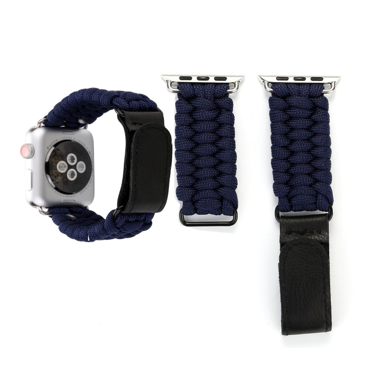 Magic Paste echtes Leder Schirmseil Nylon Armband mit Edelstahlschnalle für Apple Watch Series 10 42mm / 9&8&7 41mm / SE 3&SE 2&6&SE&5&4 40mm / 3&2&1 38mm, 7 41mm / 6&SE&5&4 40mm / 3&2&1 38mm