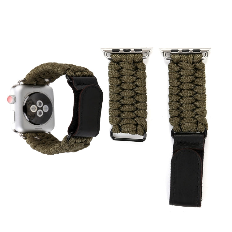 Magic Paste Echtes Leder Regenschirmseil Nylon Armband mit Edelstahlschnalle für Apple Watch Ultra 49mm&Watch Ultra 2 49mm / Series 10 46mm / 9&8&7 45mm / SE 3&SE 2&6&SE&5&4 44mm / 3&2&1 42mm, 7 45mm / 6&SE&5&4 44mm / 3&2&1 42mm