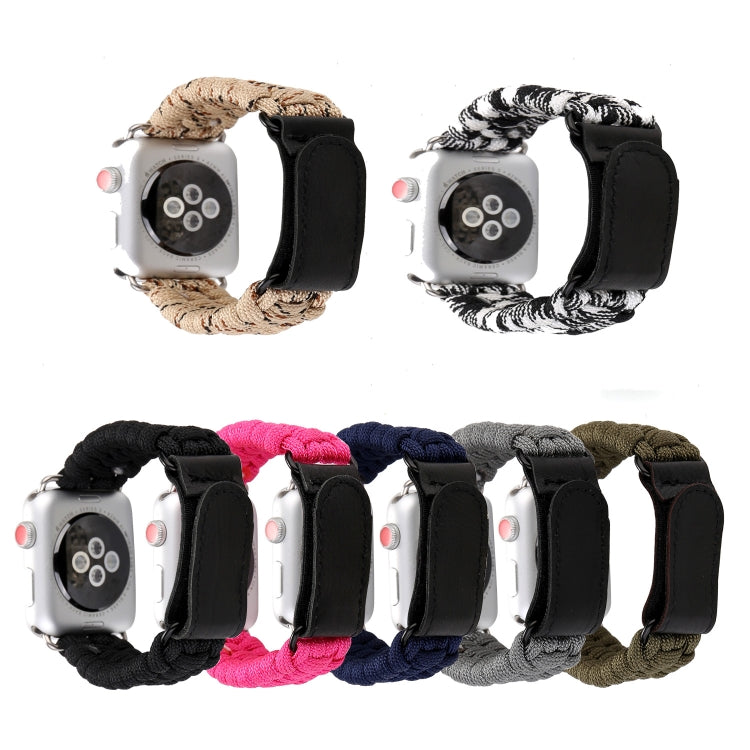 Magic Paste Echtes Leder Regenschirmseil Nylon Armband mit Edelstahlschnalle für Apple Watch Ultra 49mm&Watch Ultra 2 49mm / Series 10 46mm / 9&8&7 45mm / SE 3&SE 2&6&SE&5&4 44mm / 3&2&1 42mm, 7 45mm / 6&SE&5&4 44mm / 3&2&1 42mm