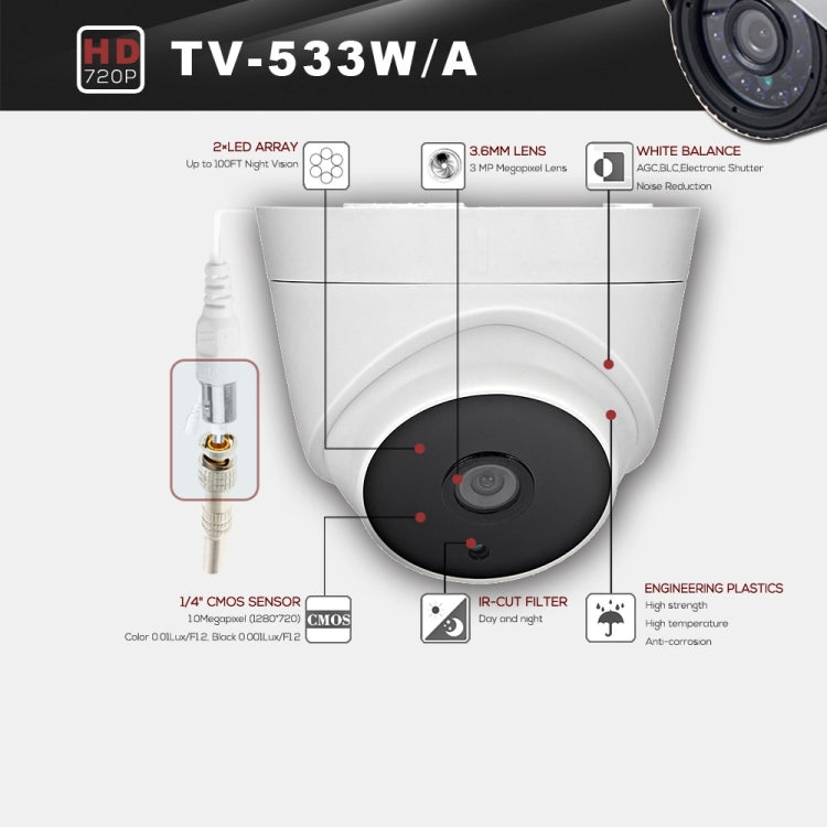 533A CE- & RoHS-zertifizierte wasserdichte 3,6mm 3MP AHD-Kamera mit 2 IR-LED-Arrays, unterstützt Nachtsicht & Weißabgleich, 533A-H2, 533A-W, 533A-L