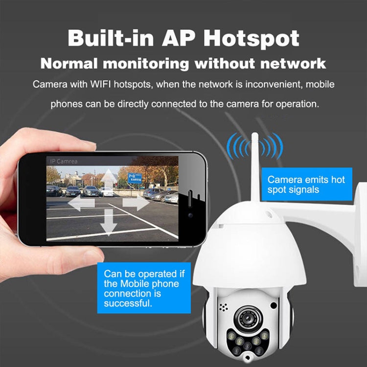 Kabellose HD-PTZ-Überwachungskamera für den Außenbereich, IP66 wasserdicht, Netzwerk-Dome-Kamera mit Nachtsicht- und Bewegungserkennung, TF-Kartensteckplatz, US-Stecker, 2,0 MP