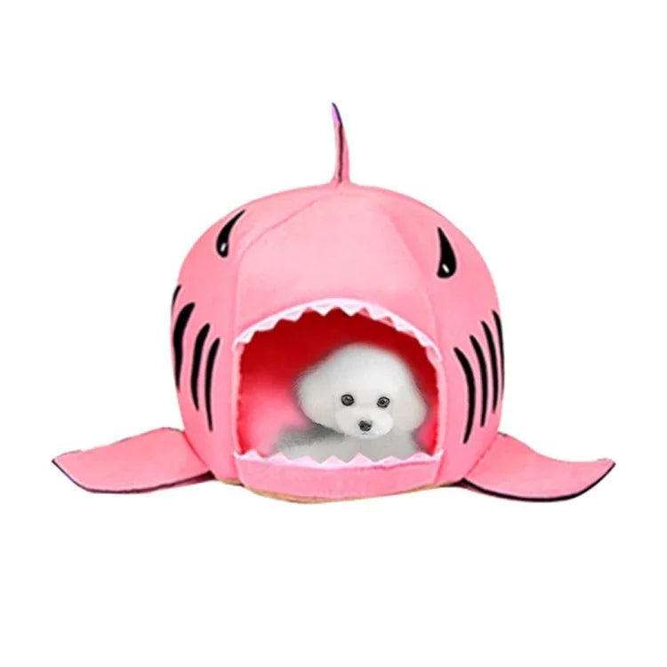 室内用ペット犬子犬猫用暖かいハウスシャークスペット用寝床巣、Sサイズ：42x42x42cm
