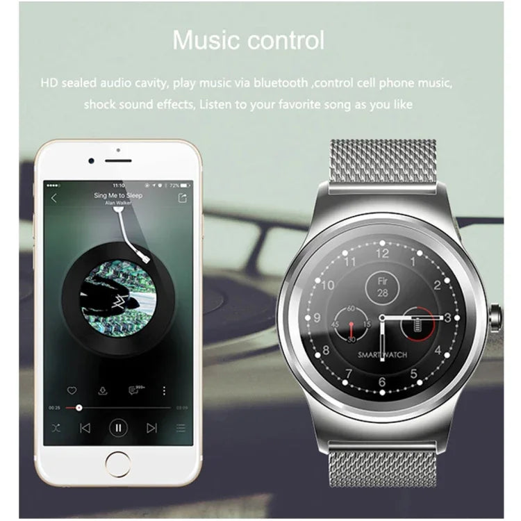 SMA-Round 1,28-Zoll-Farb-Touchscreen-Bluetooth-Smartwatch, wasserdicht, unterstützt Sprachsteuerung, Herzfrequenzmessung, Schlafüberwachung und Bluetooth-Kamera, kompatibel mit Android und iOS