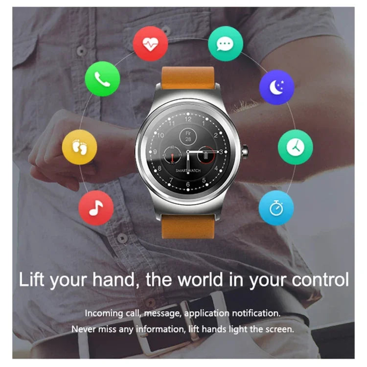 SMA-Round 1,28-Zoll-Farb-Touchscreen-Bluetooth-Smartwatch, wasserdicht, unterstützt Sprachsteuerung, Herzfrequenzmessung, Schlafüberwachung und Bluetooth-Kamera, kompatibel mit Android und iOS