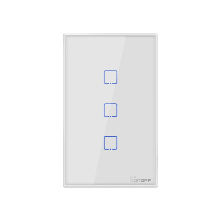 Sonoff T2 Touch 120mm gehärtetes Glas Panel Wandschalter Smart Home Licht Touch-Schalter, Kompatibel mit Alexa und Google Home, AC 100V-240V, US-Stecker, 120mm/ 3 US-Stecker
