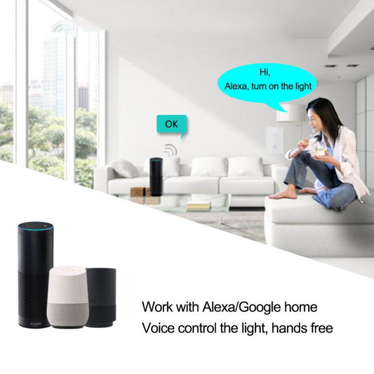 Sonoff T2 Touch 120mm gehärtetes Glas Panel Wandschalter Smart Home Licht Touch-Schalter, Kompatibel mit Alexa und Google Home, AC 100V-240V, US-Stecker, 120mm/ 3 US-Stecker