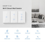 Sonoff T2 Touch 120mm gehärtetes Glas Panel Wandschalter Smart Home Licht Touch-Schalter, Kompatibel mit Alexa und Google Home, AC 100V-240V, US-Stecker, 120mm/ 3 US-Stecker
