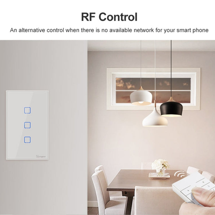 Sonoff T2 Touch 120mm gehärtetes Glas Panel Wandschalter Smart Home Licht Touch-Schalter, Kompatibel mit Alexa und Google Home, AC 100V-240V, US-Stecker, 120mm/ 3 US-Stecker