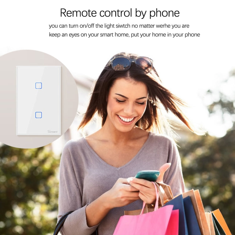 Sonoff T2 Touch 120mm gehärtetes Glas Panel Wandschalter Smart Home Licht Touch-Schalter, Kompatibel mit Alexa und Google Home, AC 100V-240V, US-Stecker, 120mm/ 3 US-Stecker