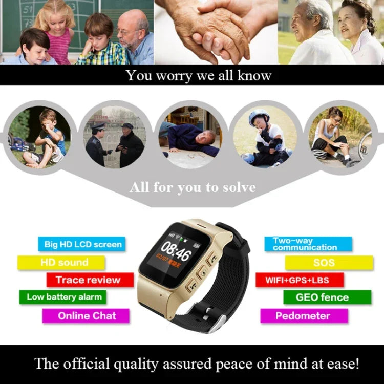 D99+ 1,22 Zoll HD LCD-Bildschirm GPS-Smartwatch für Senioren, wasserdicht, unterstützt GPS + LBS + WLAN-Ortung / Zwei-Wege-Wahl / Sprachüberwachung / Erste-Hilfe-Funktion per Knopfdruck / Alarm bei Handgelenksablösung / Sicherheitszaun, D99+ Roségold