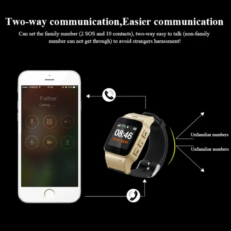 D99+ 1,22 Zoll HD LCD-Bildschirm GPS-Smartwatch für Senioren, wasserdicht, unterstützt GPS + LBS + WLAN-Ortung / Zwei-Wege-Wahl / Sprachüberwachung / Erste-Hilfe-Funktion per Knopfdruck / Alarm bei Handgelenksablösung / Sicherheitszaun, D99+ Roségold