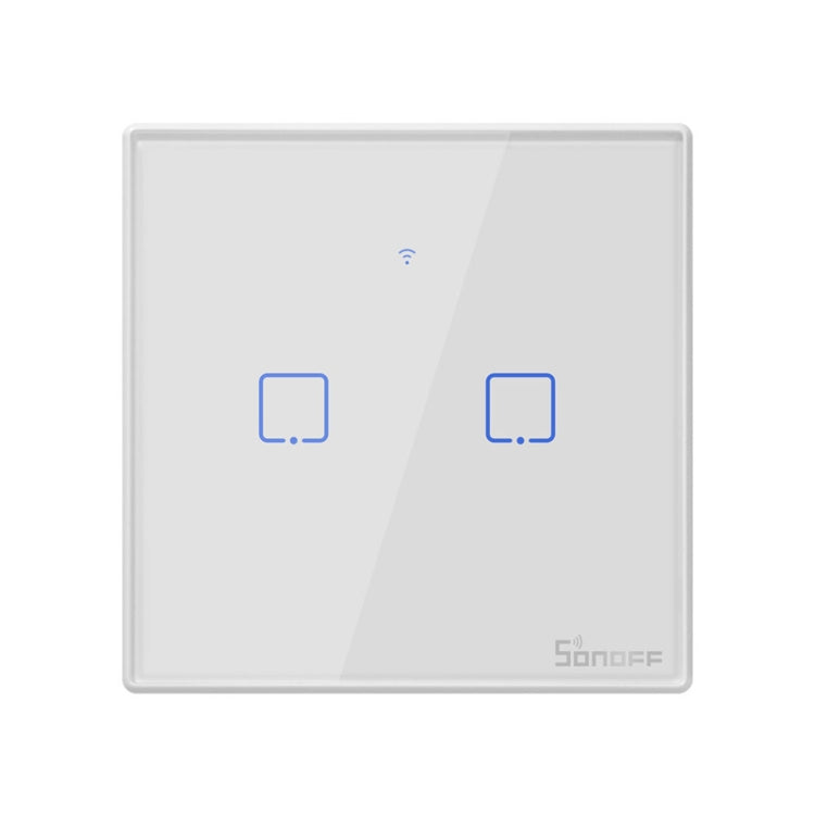 Sonoff T2 Touch 86mm gehärtetes Glas Panel Wandschalter Smart Home Licht Touch-Schalter, kompatibel mit Alexa und Google Home, AC 100V-240V, EU-Stecker, 86mm/ 2 EU-Stecker