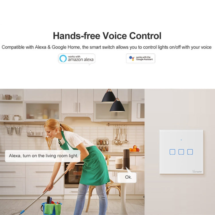 Sonoff T2 Touch 86mm gehärtetes Glas Panel Wandschalter Smart Home Licht Touch-Schalter, kompatibel mit Alexa und Google Home, AC 100V-240V, EU-Stecker, 86mm/ 2 EU-Stecker