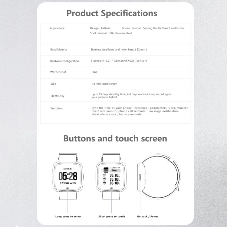 DTNO.1 G12 Smart-Armband mit 1,3-Zoll-OLED-Farbdisplay, IP67 wasserdicht, Nylonarmband, unterstützt Anruferinnerung, Herzfrequenzmessung, Bewegungserinnerung und Multisport-Modus.