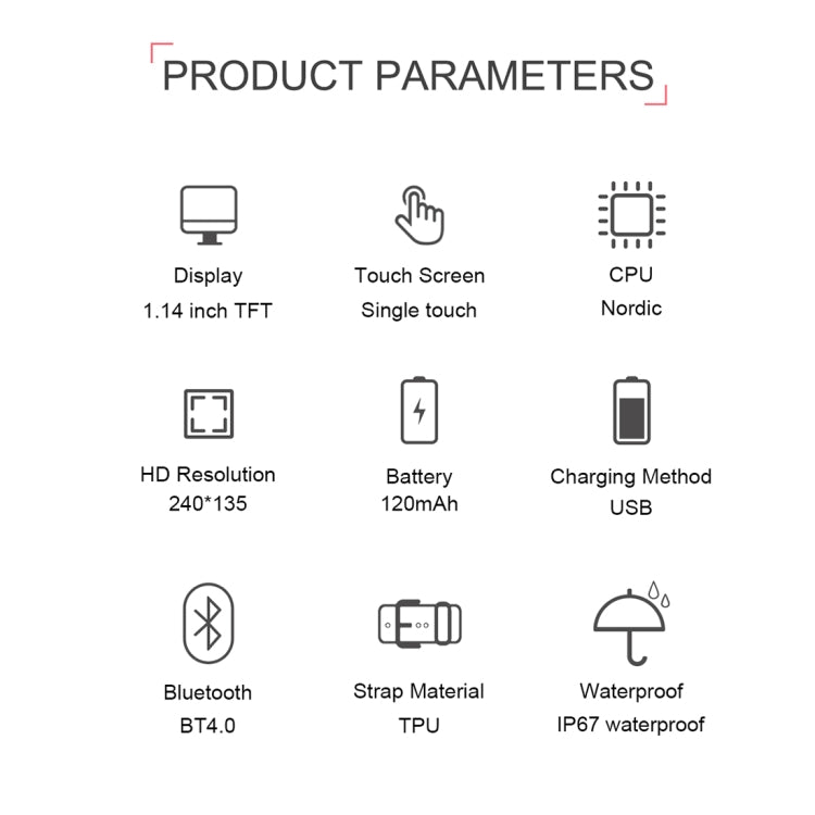 TD19 Smart-Armband mit 1,14 Zoll IPS-Bildschirm, IP67 wasserdicht, unterstützt Anruferinnerung, Herzfrequenzmessung, Blutdruckmessung, Schlafüberwachung und Fernauslöser für die Kamera.