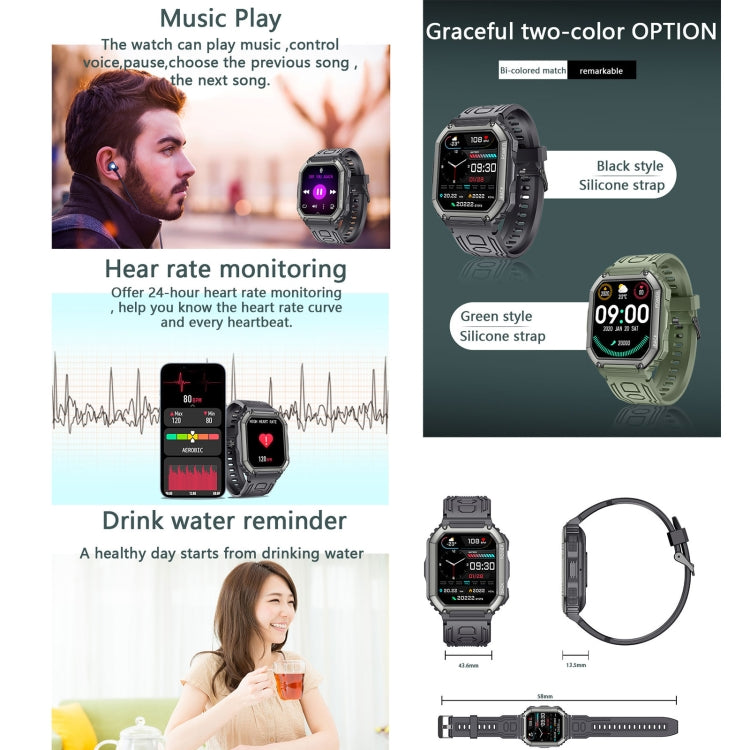 KR06 Wasserdichte Schrittzähler-Sport-Smartwatch, unterstützt Herzfrequenz-/Blutdruckmessung/Bluetooth-Anrufe