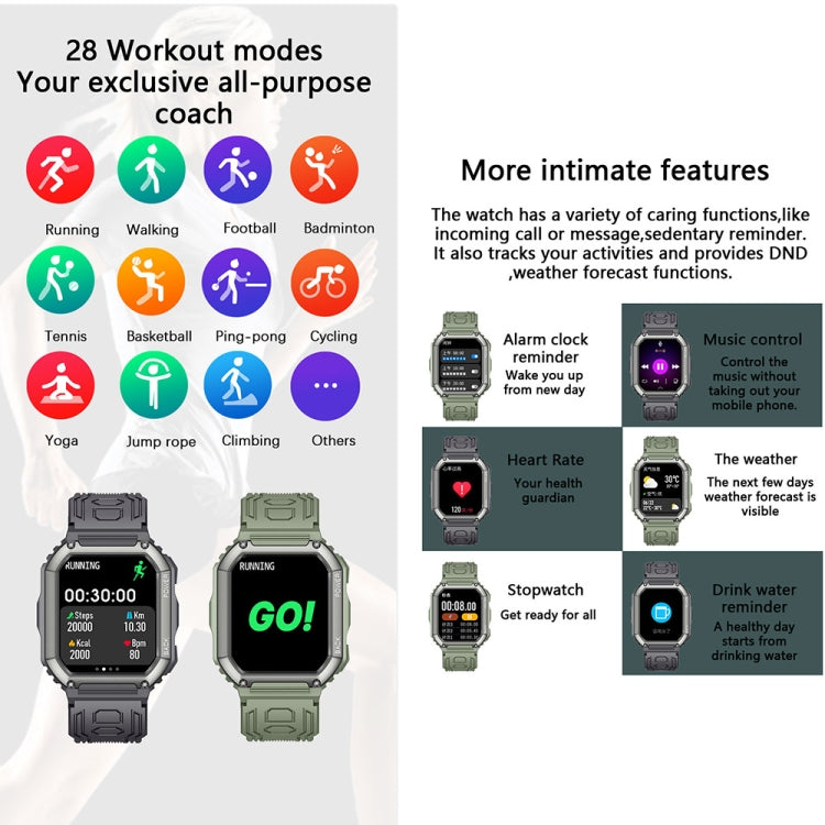KR06 Wasserdichte Schrittzähler-Sport-Smartwatch, unterstützt Herzfrequenz-/Blutdruckmessung/Bluetooth-Anrufe