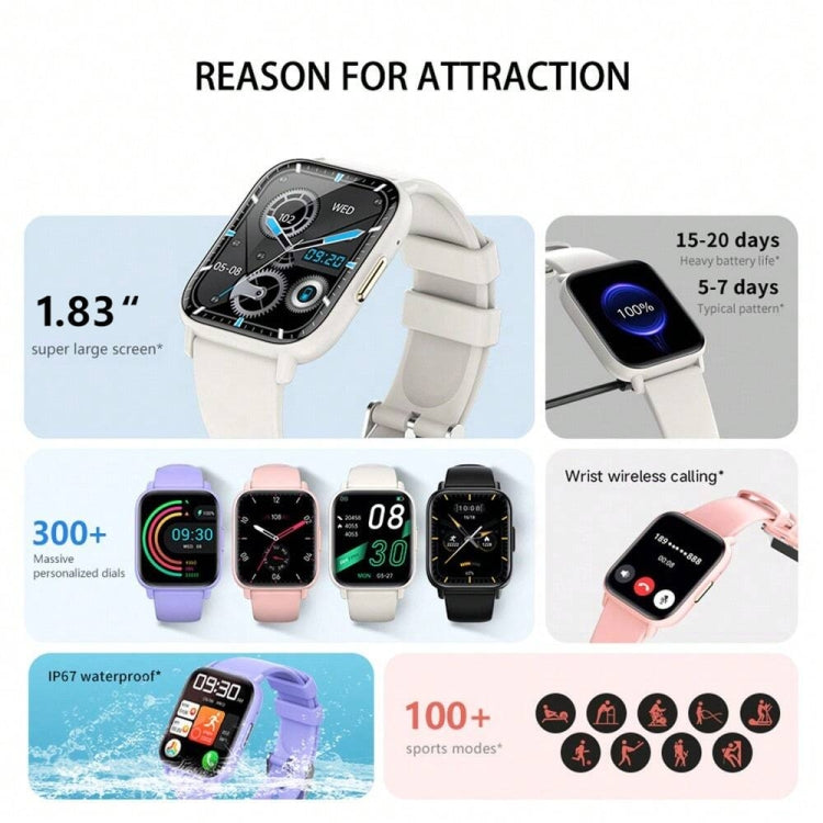 DM60 1,83 Zoll wasserdichte Smartwatch, unterstützt Körpertemperatur-, Herzfrequenz-, Blutsauerstoff- und Blutdruckmessung