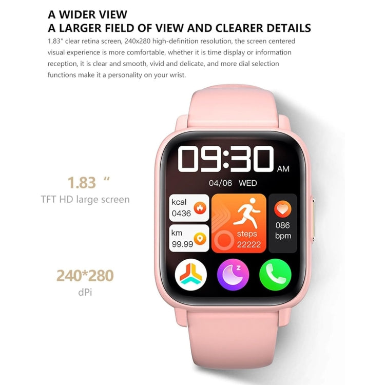 DM60 1,83 Zoll wasserdichte Smartwatch, unterstützt Körpertemperatur-, Herzfrequenz-, Blutsauerstoff- und Blutdruckmessung