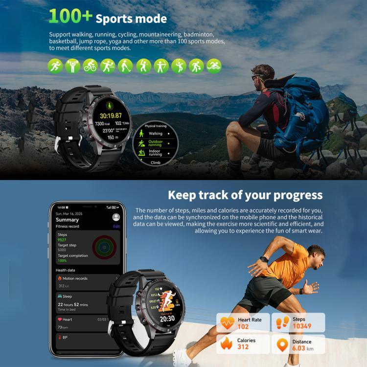 HAMTOD GT45 1,6 Zoll wasserdichte Smartwatch, unterstützt Bluetooth-Anrufe / Herzfrequenz- / Blutsauerstoffmessung