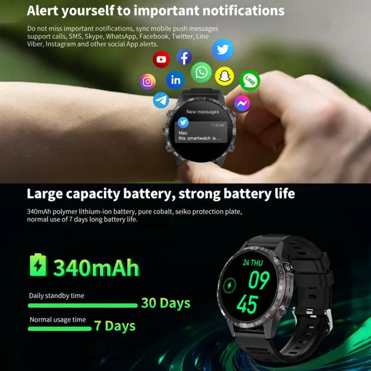 HAMTOD GT45 1,6 Zoll wasserdichte Smartwatch, unterstützt Bluetooth-Anrufe / Herzfrequenz- / Blutsauerstoffmessung