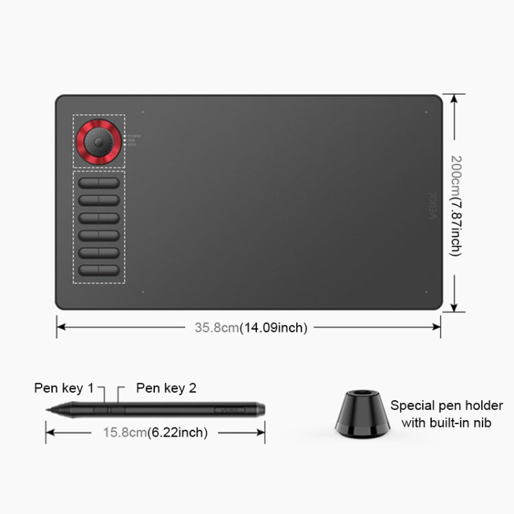 VEIKK A15PRO 10x6 Zoll 5080 LPI Typ-C Schnittstelle Smart Touch Elektronisches Grafiktablett