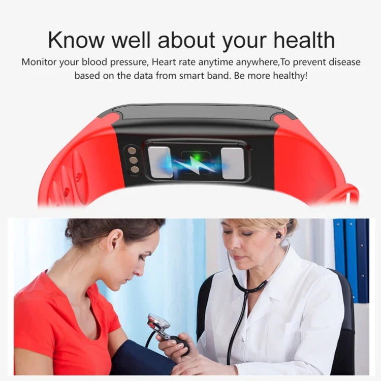 TLW T6 Fitness-Tracker mit 0,96-Zoll-OLED-Display, Smart-Armband, unterstützt Sportmodus, EKG, Herzfrequenzmessung, Blutdruckmessung und Schlafüberwachung. Erhältlich in Schwarz, Blau und Rot.