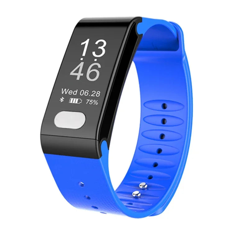TLW T6 Fitness-Tracker mit 0,96-Zoll-OLED-Display, Smart-Armband, unterstützt Sportmodus, EKG, Herzfrequenzmessung, Blutdruckmessung und Schlafüberwachung. Erhältlich in Schwarz, Blau und Rot.