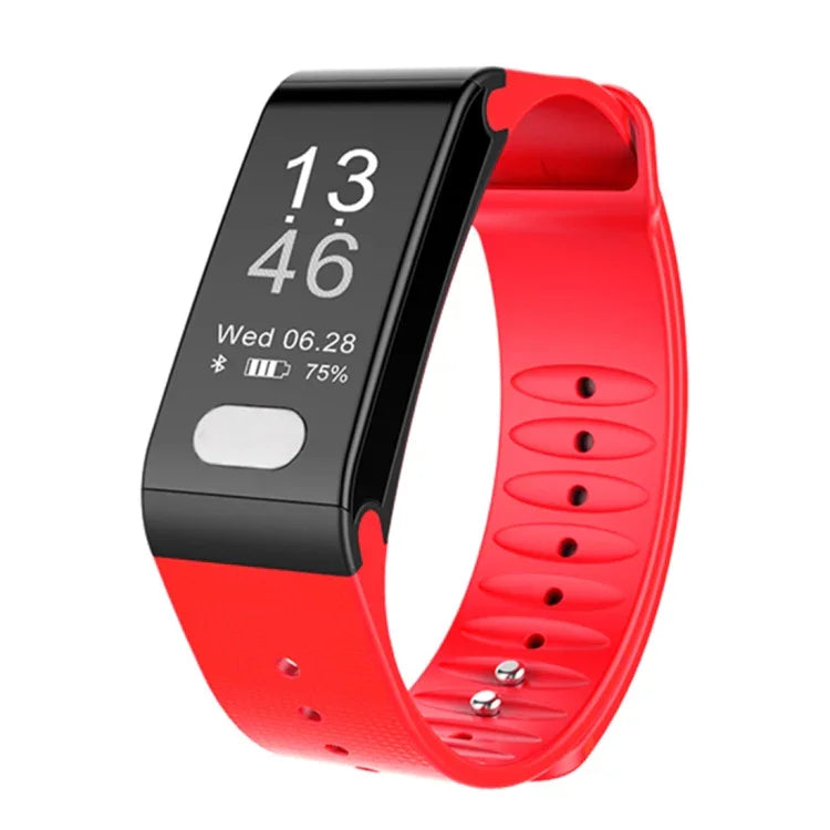 TLW T6 Fitness-Tracker mit 0,96-Zoll-OLED-Display, Smart-Armband, unterstützt Sportmodus, EKG, Herzfrequenzmessung, Blutdruckmessung und Schlafüberwachung. Erhältlich in Schwarz, Blau und Rot.